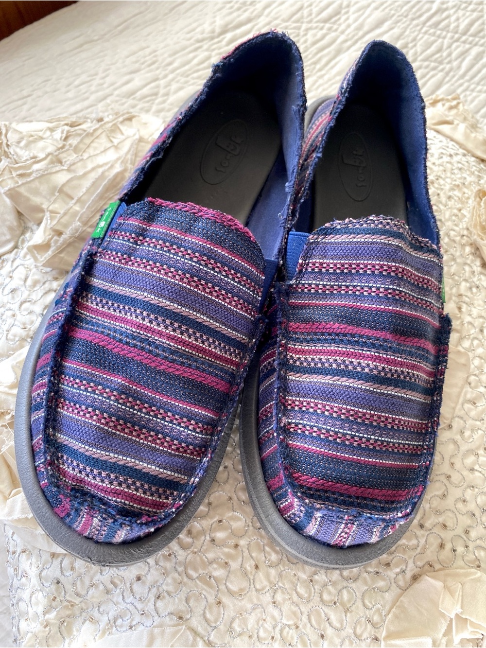 Sanuk Purple Multicolored Striped Donna Caroline Slip On Canvas Shoes Women Sz 7 - Picture 12 of 15